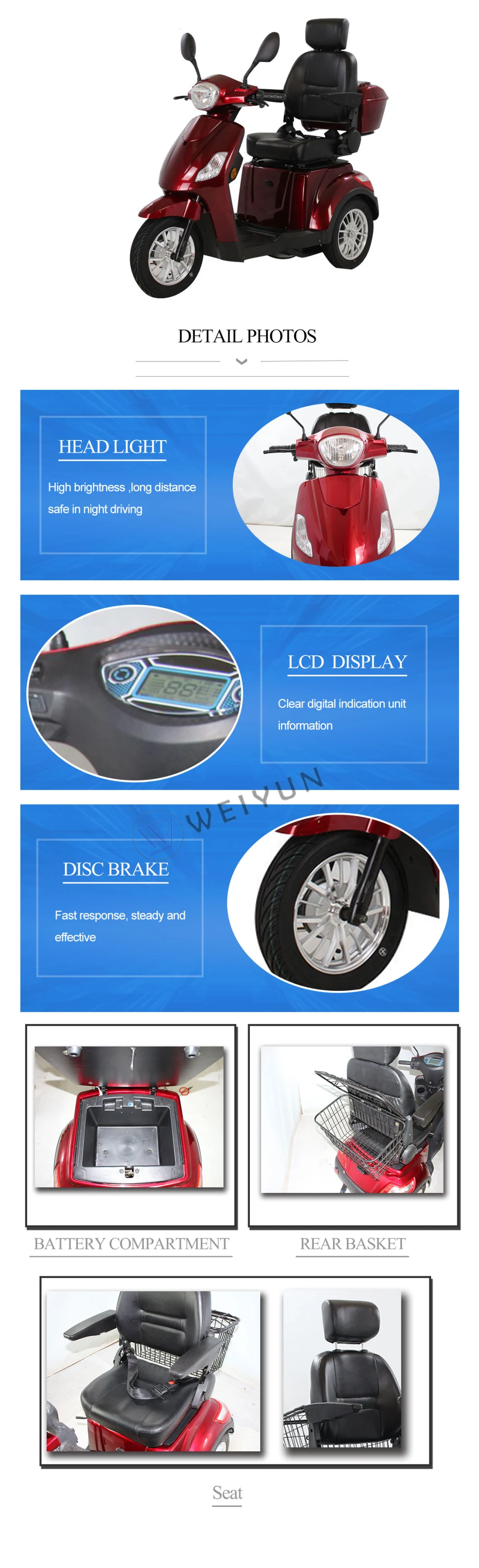 EEC Approval Electric Three Wheeler Mobility Scooter for Old Man